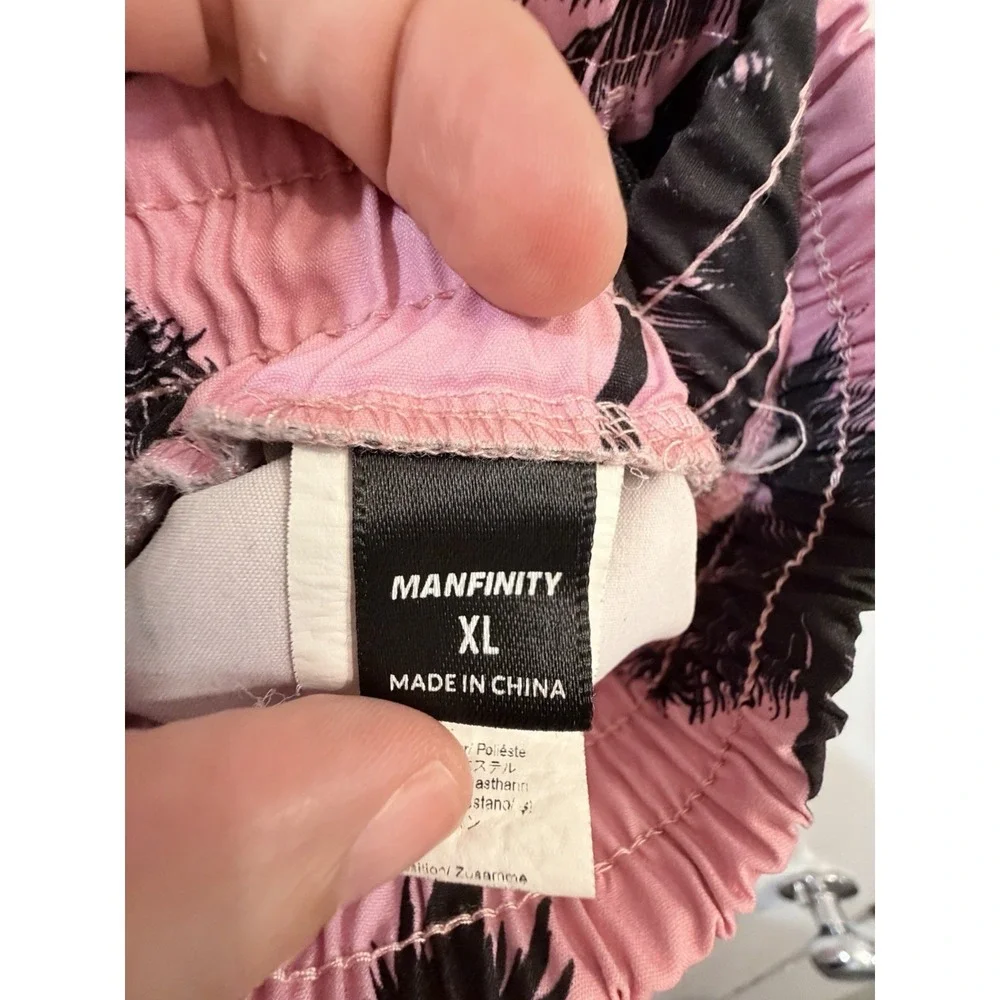 Mens XL Pink Black Palm Tree Shorts Manfinity Tropical Beach Vacation Swim Trunk - Picture 6 of 7
